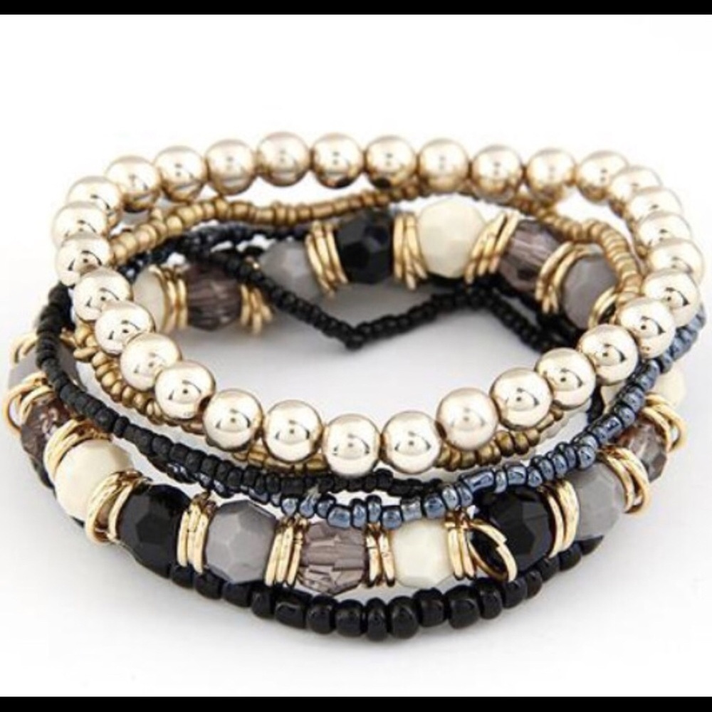 Layered Gold & Black Bracelets